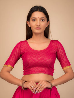 BINDIGASM'S ADVI - Pink Raas Gold Foil Fancy Scallop Sleeve Stretchable Slip On Blouse