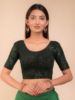 BINDIGASM'S ADVI - Green Sawani Metallic Emboss Stretchable Slip On Blouse
