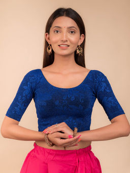 BINDIGASM'S ADVI - Blue Sawani Metallic Emboss Stretchable Slip On Blouse