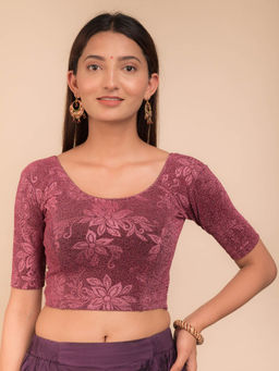 BINDIGASM'S ADVI - Pink Sawani Metallic Emboss Stretchable Slip On Blouse