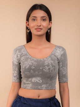 BINDIGASM'S ADVI - Silver Sawani Metallic Emboss Stretchable Slip On Blouse