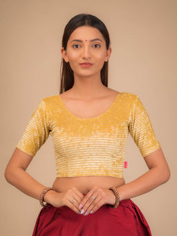 BINDIGASM'S ADVI - Yellow Veena Gold Metallic Foil Velvet Stretchable Slip On Blouse