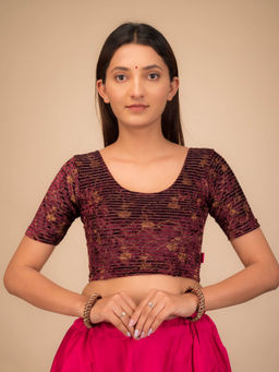 BINDIGASM'S ADVI - Wine Kanan Gold Button Back on Velvet Stretchable Slip On Blouse