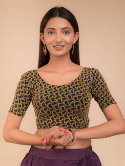 BINDIGASM'S ADVI - Green Preet Gold Zari Keri Stretchable Slip On Blouse