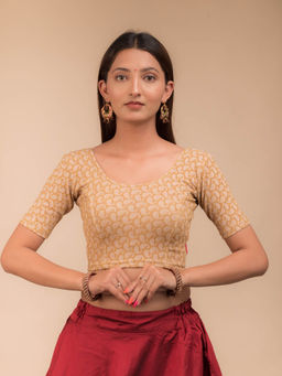 BINDIGASM'S ADVI - Beige Preet Gold Zari Keri Stretchable Slip On Blouse