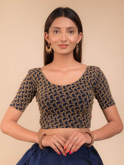 BINDIGASM'S ADVI - Navy Blue Preet Gold Zari Keri Stretchable Slip On Blouse
