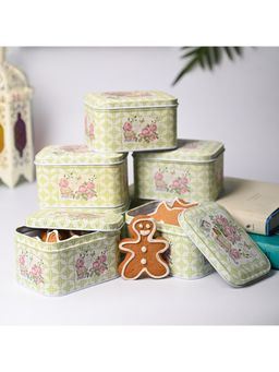 Voncasa - Floral Tin Storage Box Container - Set of 6, Green