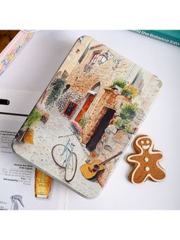 Voncasa - House Print Tin Storage Box Container - Set of 3, Multi-Color