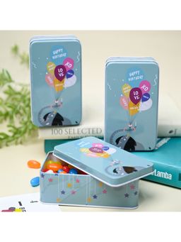 Voncasa - Animal Print Tin Storage Box - Set of 3, Sky Blue