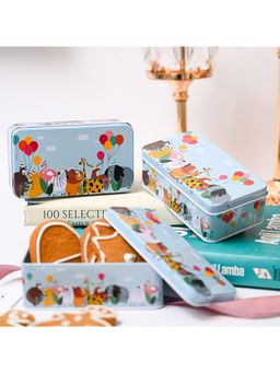 Voncasa - Mini Animal Print Tin Storage Box - Set of 3, Sky Blue