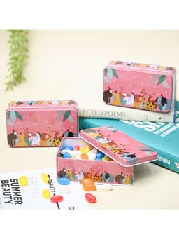 Voncasa - Mini Animal Print Tin Storage Box - Set of 3, Pink
