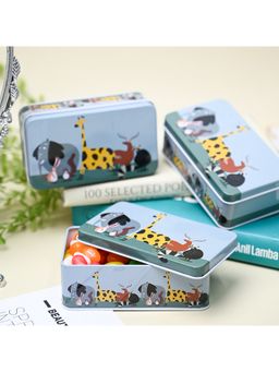 Voncasa - Mini Animal Print Tin Storage Box - Set of 3, Blue
