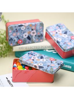 Voncasa - Mini Floral Tin Storage Box - Set of 3, Blue