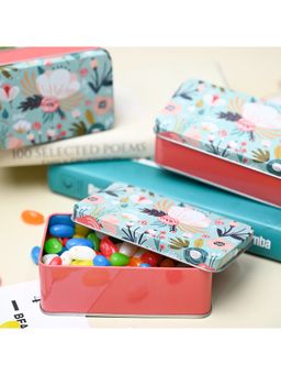 Voncasa - Floral Tin Storage Box - Set of 3, Cyan