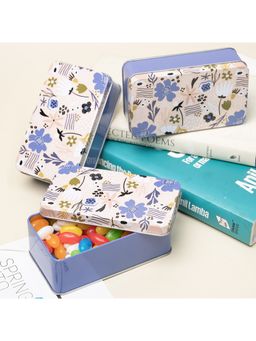 Voncasa - Floral Tin Storage Box - Set of 3, Purple