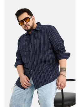 Snitch - Navy Blue Stripes Full Sleeves Regular Casual Shirt for Men