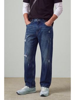 Snitch - Blue Light Distressed Straight Casual Jeans for Men