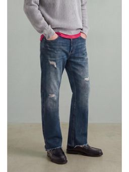 Snitch - Blue Light Distressed Straight Casual Jeans for Men