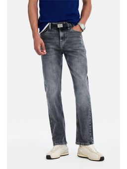 Snitch - Grey Washed Straight Casual Jeans for Men