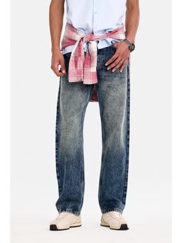 Snitch - Navy Blue Washed Straight Casual Jeans for Men