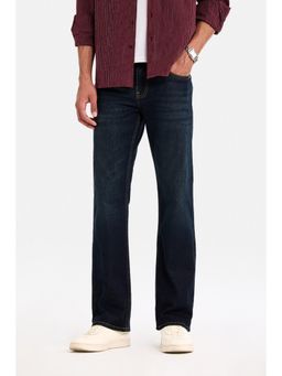 Snitch - Navy Blue Washed Bootcut Casual Jeans for Men