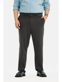 Snitch - Dark Grey Solid Regular Casual Plus Size Trouser for Men