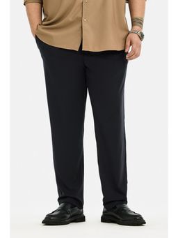 Snitch - Navy Blue Solid Regular Casual Plus Size Trouser for Men