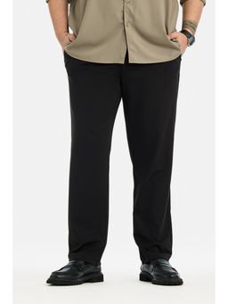 Snitch - Black Solid Regular Casual Plus Size Trouser for Men