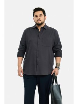 Snitch - Dark Grey Solid Full Sleeves Regular Plus Size Shirt for Men