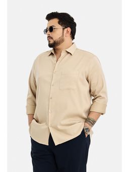 Snitch - Beige Solid Full Sleeves Regular Plus Size Shirt for Men