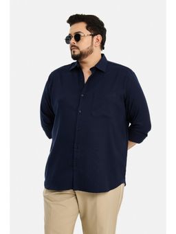 Snitch - Navy Blue Solid Full Sleeves Regular Plus Size Shirt for Men