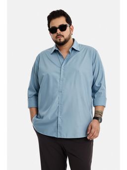 Snitch - Light Blue Solid Full Sleeves Regular Plus Size Shirt for Men