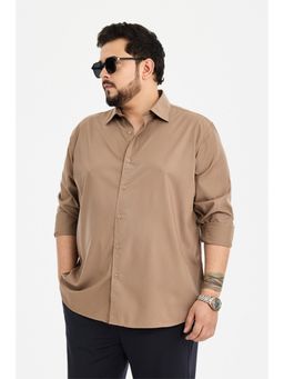 Snitch - Brown Solid Full Sleeves Regular Casual Plus Size Shirt for Men