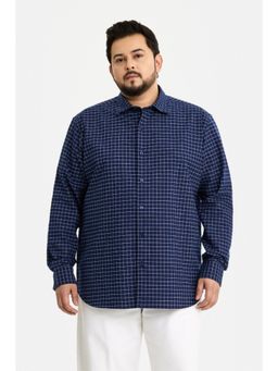 Snitch - Navy Blue Checks Full Sleeves Regular Casual Plus Size Shirt for Men