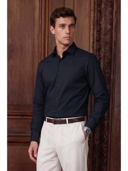 Snitch - Navy Blue Solid Full Sleeves Slim Shirt for Men