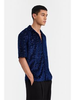 Snitch - Navy Blue Floral Half Sleeves Boxy Party Shirt for Men