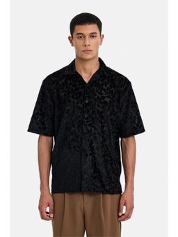 Snitch - Black Floral Half Sleeves Boxy Party Shirt for Men