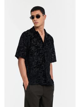Snitch - Black Floral Half Sleeves Boxy Party Shirt for Men