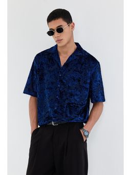Snitch - Navy Blue Textured Half Sleeves Boxy Party Shirt for Men
