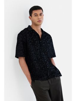 Snitch - Black Textured Half Sleeves Boxy Party Shirt for Men