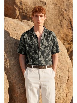 Snitch - Black Floral Half Sleeves Boxy Shirt for Men