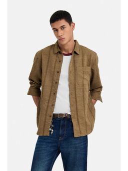 Snitch - Khaki Textured Full Sleeves Regular Casual Shirt for Men