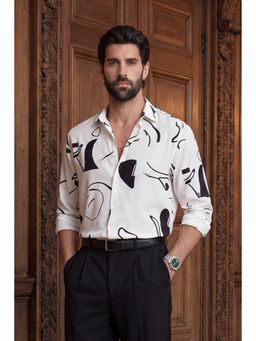 Snitch - White Abstract Full Sleeves Regular Casual Shirt for Men