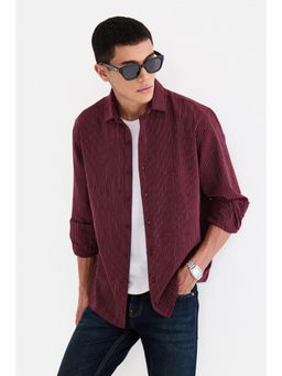 Snitch - Maroon Stripes Full Sleeves Regular Casual Shirt for Men