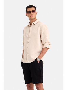 Snitch - Ecru Textured Full Sleeves Regular Casual Shirt for Men