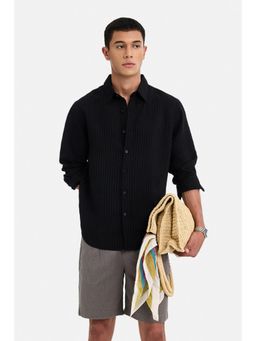 Snitch - Black Textured Full Sleeves Regular Casual Shirt for Men