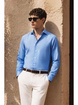 Snitch - Light Blue Solid Full Sleeves Slim Casual Shirt for Men