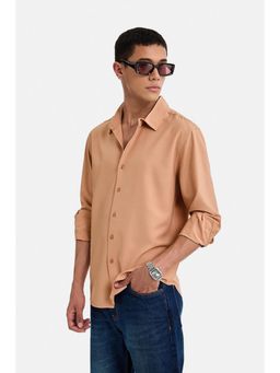 Snitch - Peach Solid Full Sleeves Regular Casual Shirt for Men