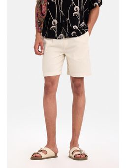 Snitch - Off White Textured Relaxed Casual Shorts for Men
