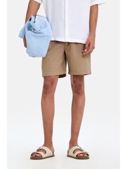 Snitch - Beige Textured Relaxed Casual Shorts for Men